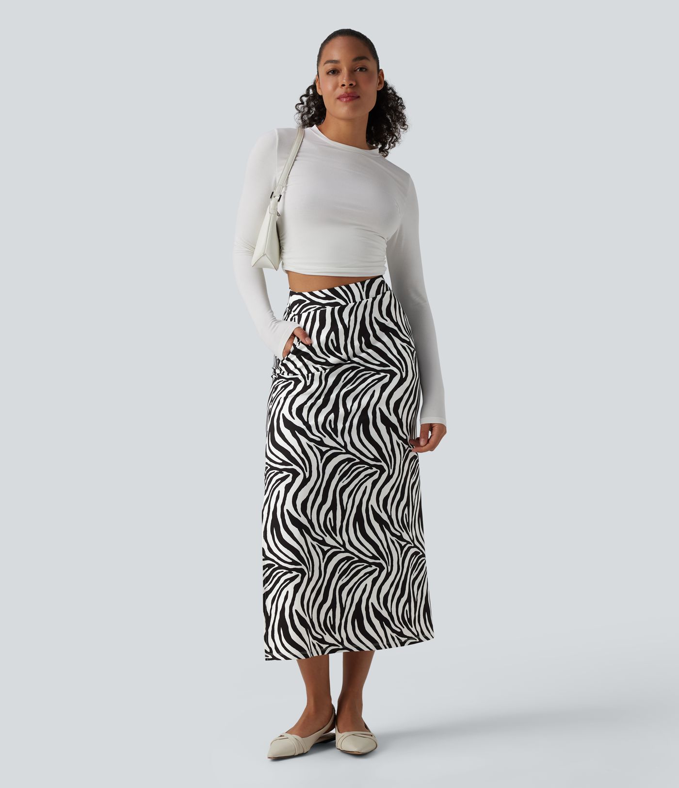 Hverdags midi-nederdel med høj talje og zebramønster
