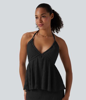 Halter Tie Back Ruffle Hem Top