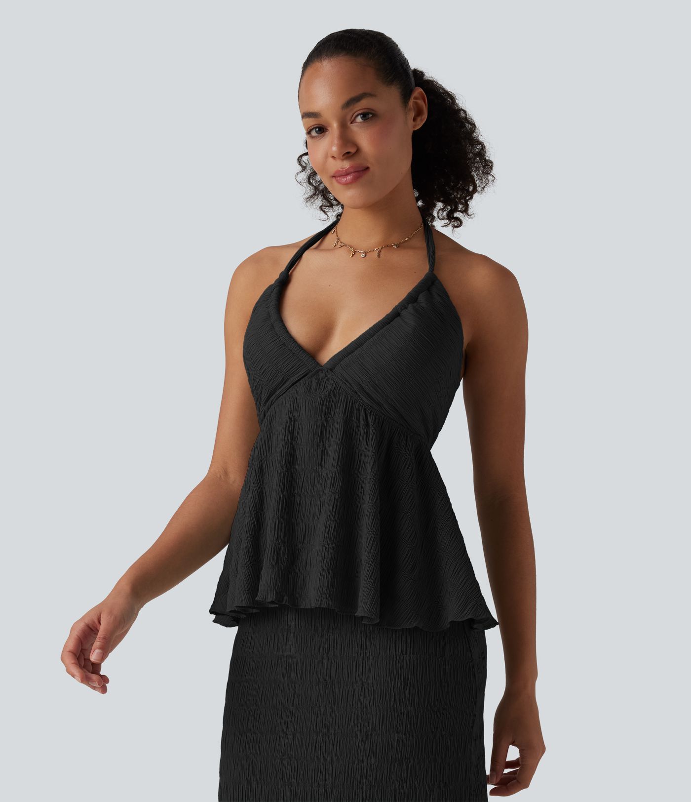 Halter Tie Back Ruffle Hem Top