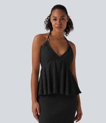 Halter Tie Back Ruffle Hem Top