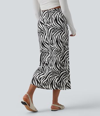 Hverdags midi-nederdel med høj talje og zebramønster