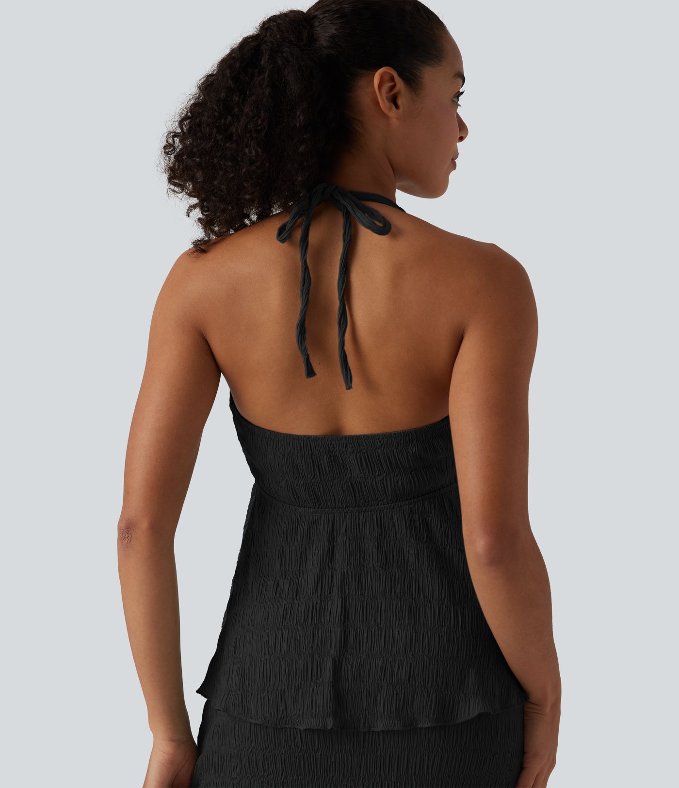 Halter Tie Back Ruffle Hem Top