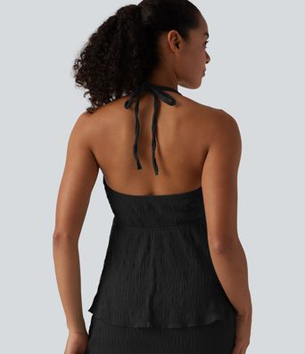 Halter Tie Back Ruffle Hem Top