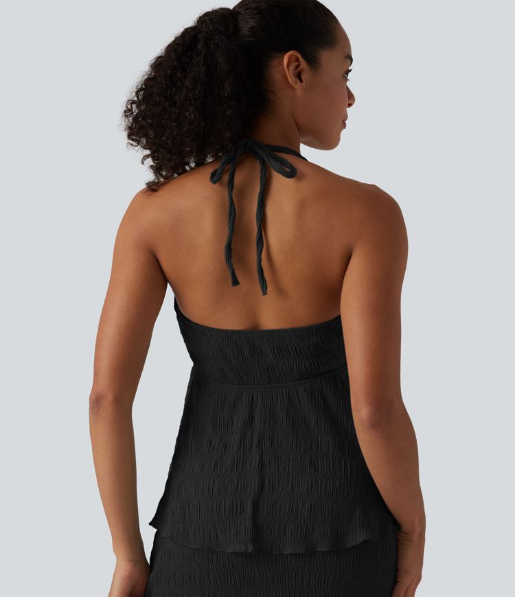 Halter Tie Back Ruffle Hem Top