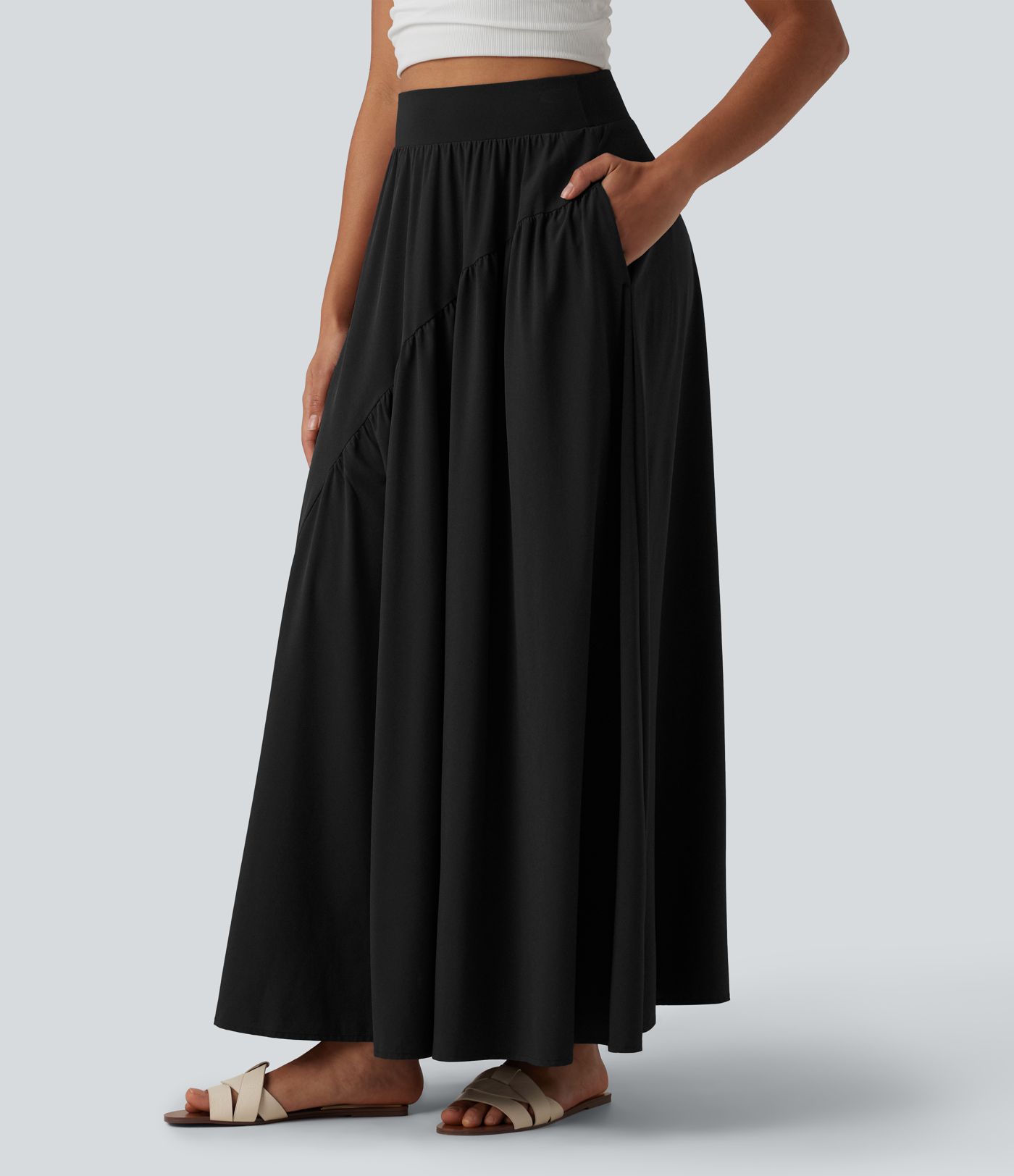 Breezeful™ High Waisted Flowy Quick Dry Maxi Casual Skirt with Pockets