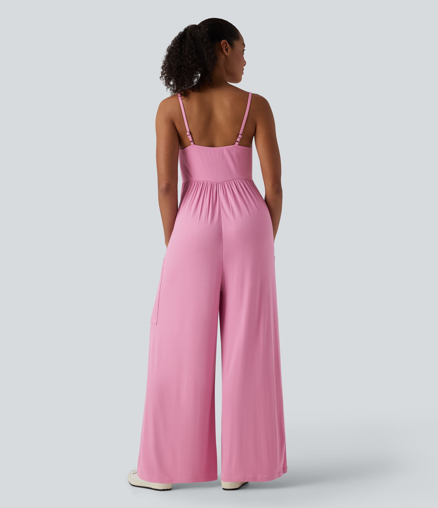 Ribbed Wide Leg Casual Slip Jumpsuit with Pockets