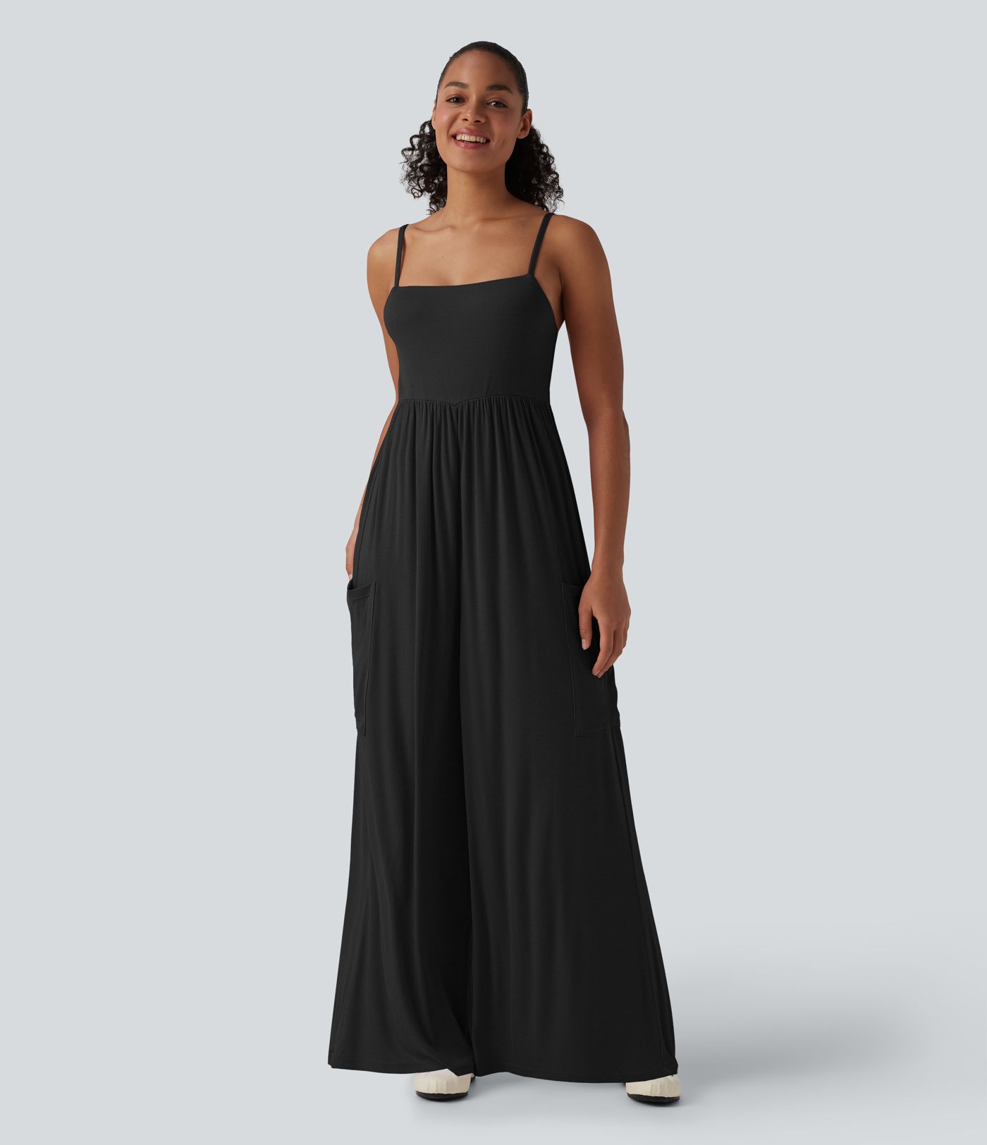 Ribbed Wide Leg Casual Slip Jumpsuit with Pockets