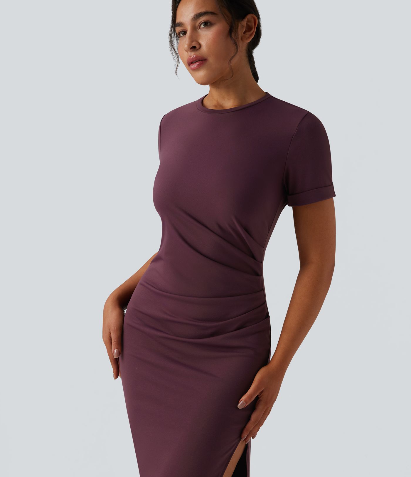 Round Neck Short Sleeve Midi Casual Dress