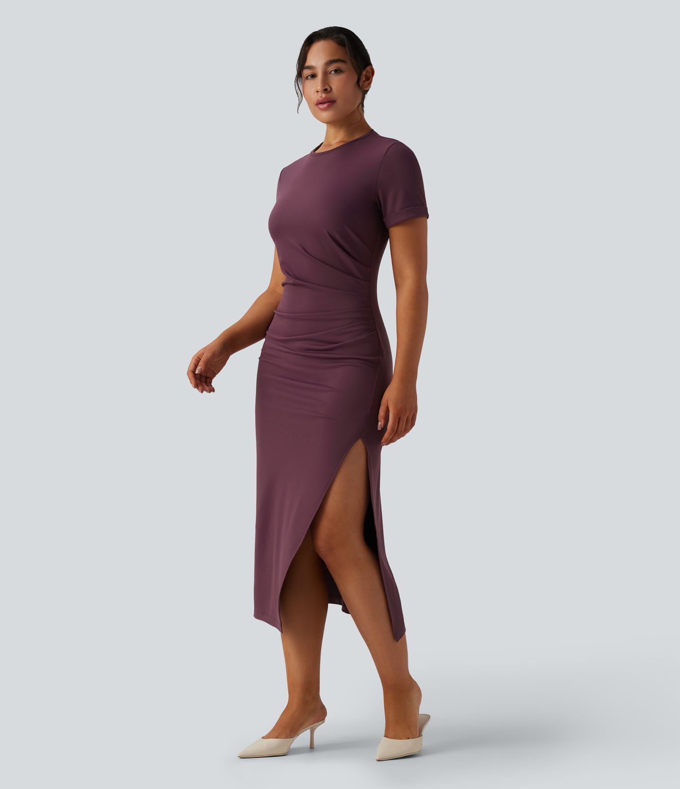 Round Neck Short Sleeve Midi Casual Dress