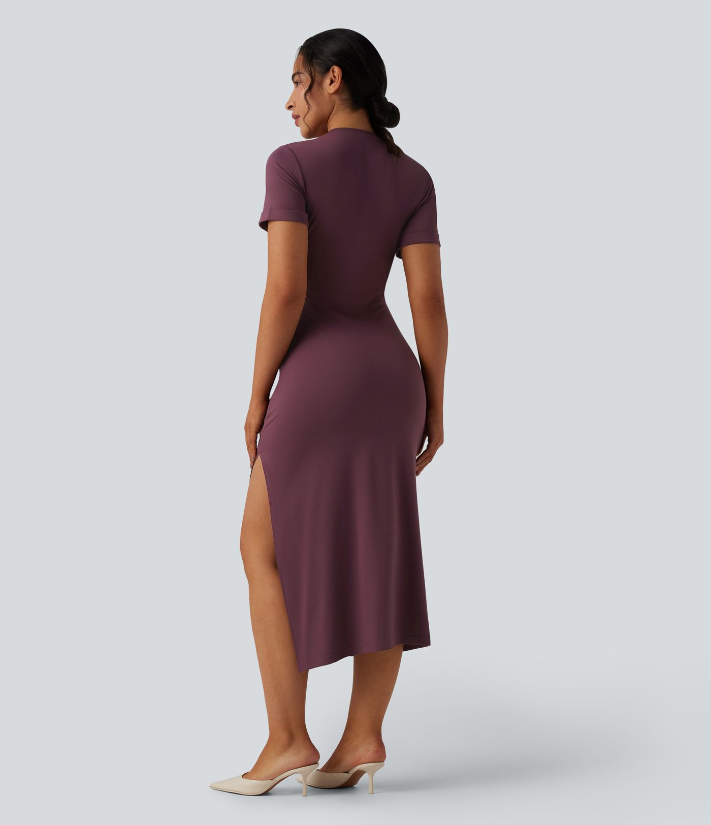 Round Neck Short Sleeve Midi Casual Dress