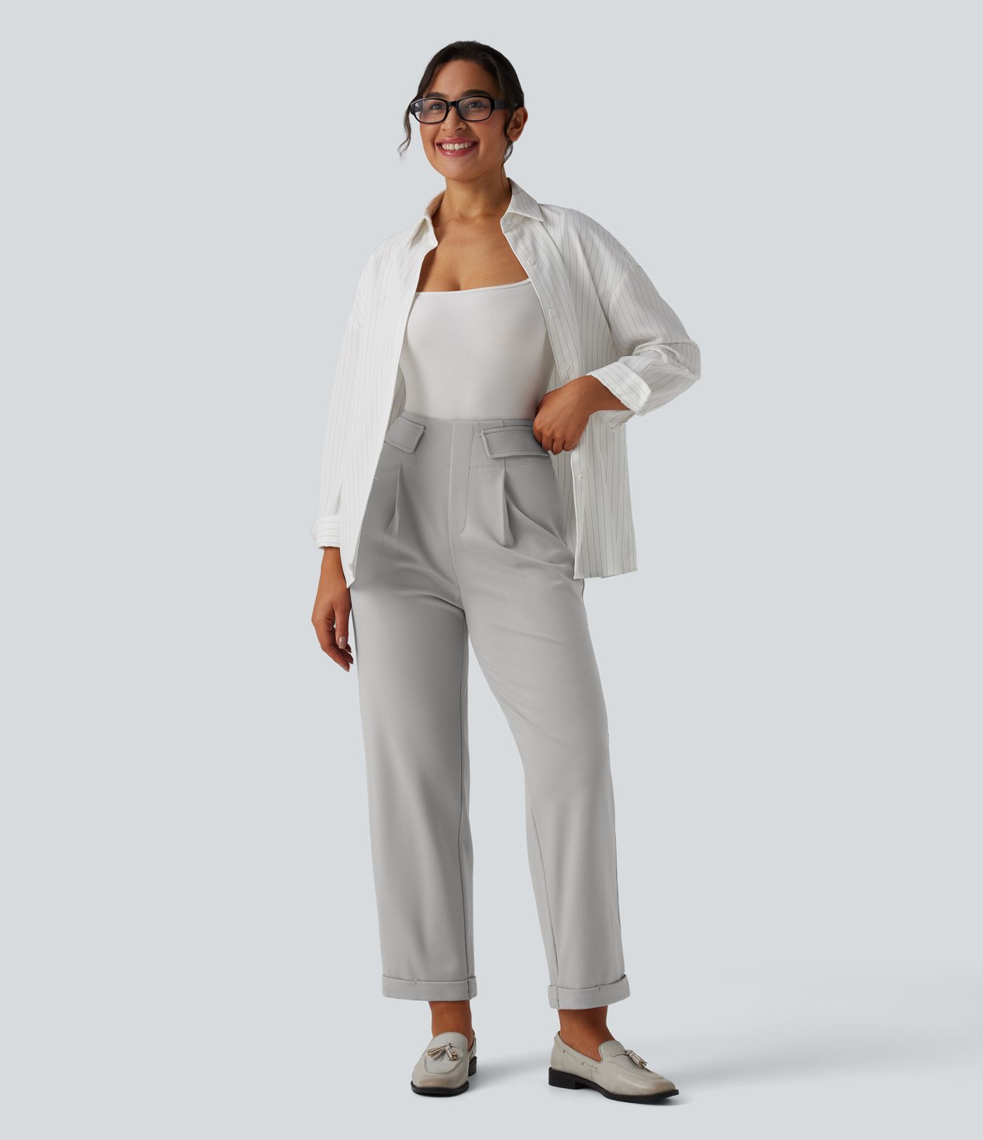 High Waisted Tapered Work Pants with Pockets