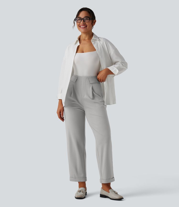 High Waisted Tapered Work Pants with Pockets