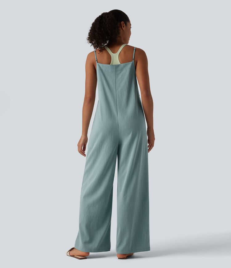 Salopette décontractée large effet lin avec poches