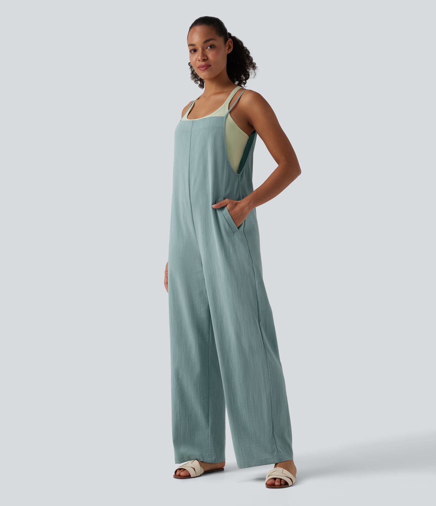 Salopette décontractée large effet lin avec poches