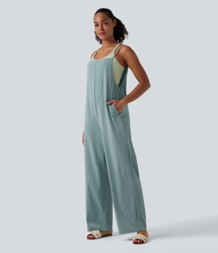 Salopette décontractée large effet lin avec poches