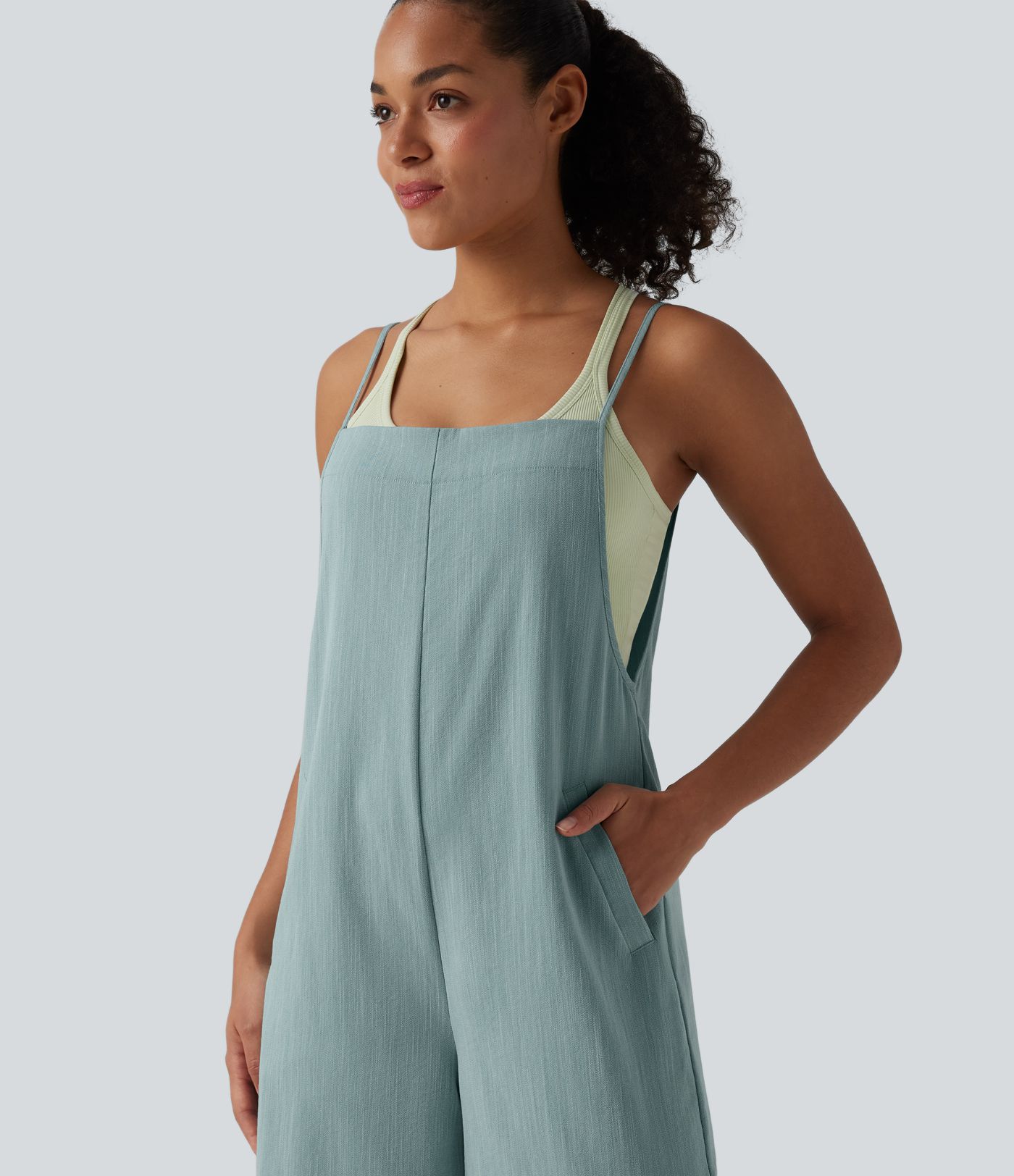 Salopette décontractée large effet lin avec poches