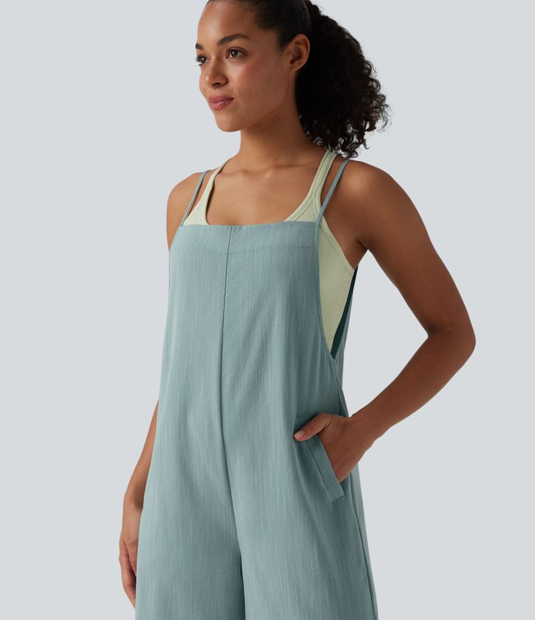 Salopette décontractée large effet lin avec poches