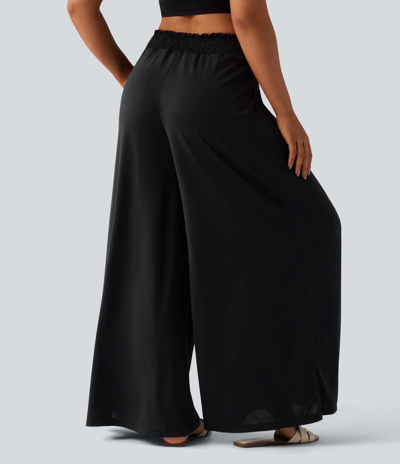 Pantalon fluide taille haute smocké avec poches