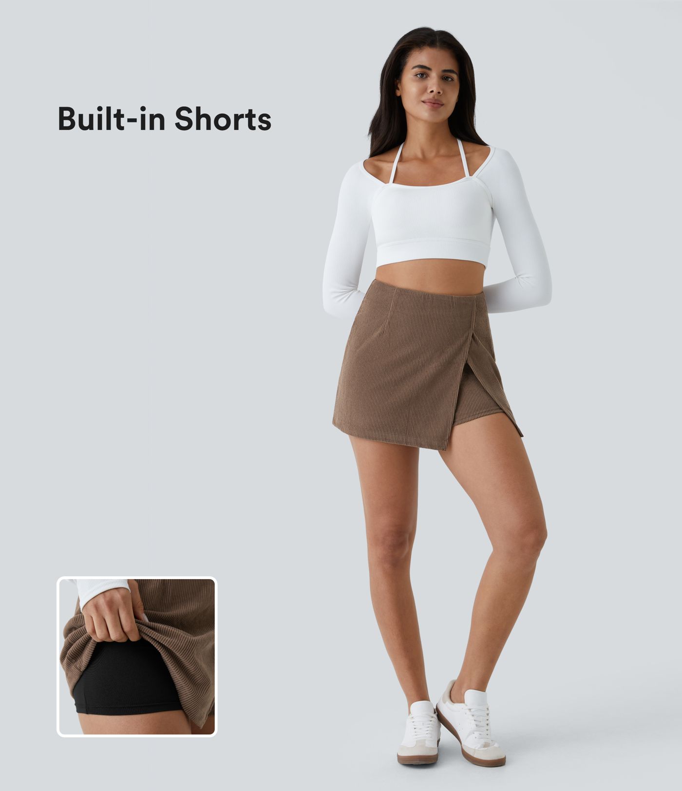 Freizeitrock aus Cord mit hoher Taille, Reißverschluss auf der Rückseite und geteiltem Saum