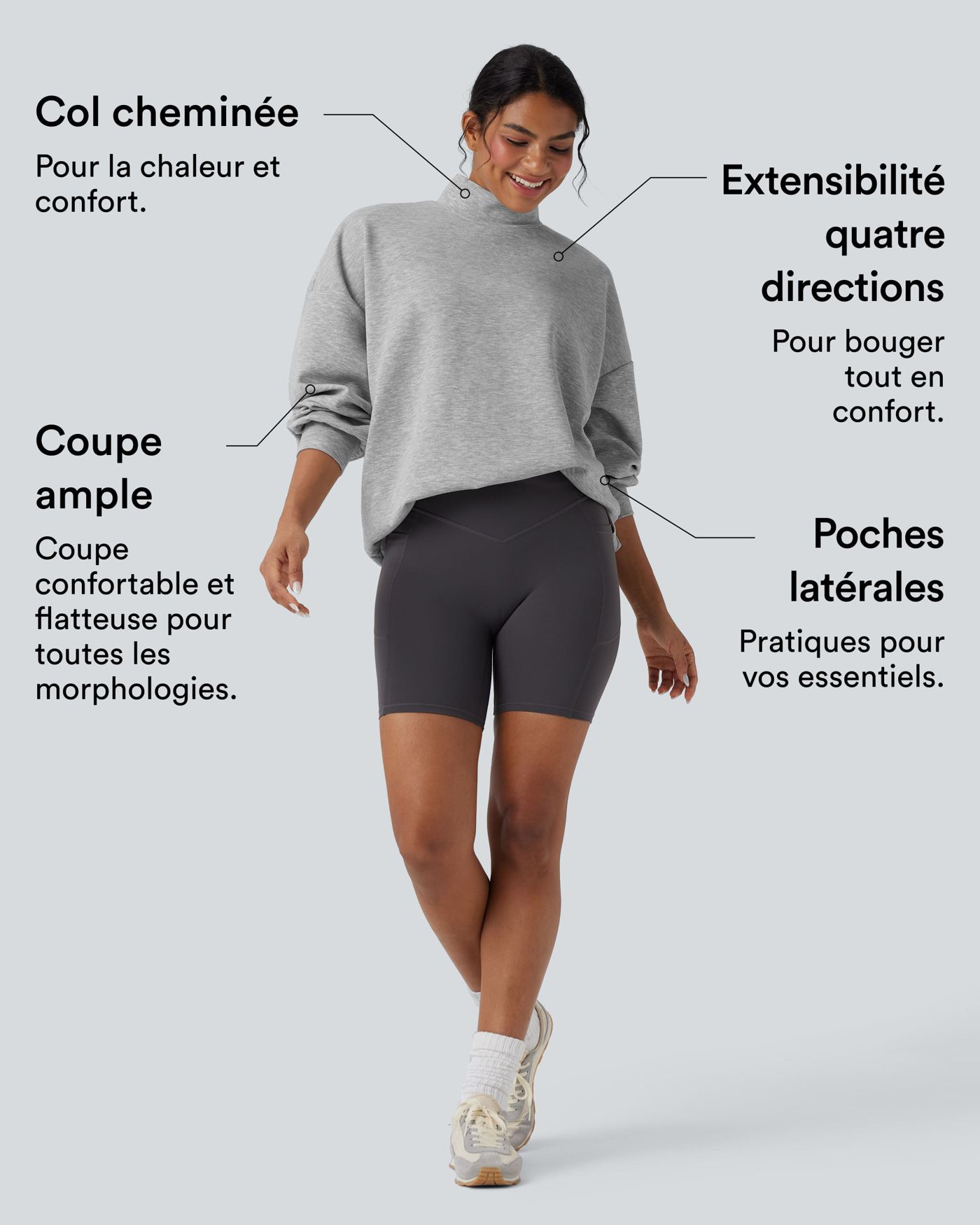 Sweatshirt casual col montant coupe décontractée avec poches