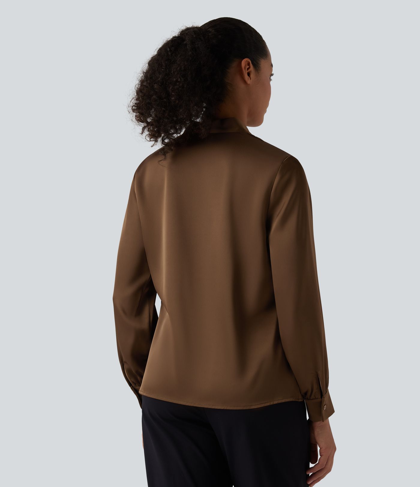 V Neck Long Sleeve Satin-Like Work Blouse
