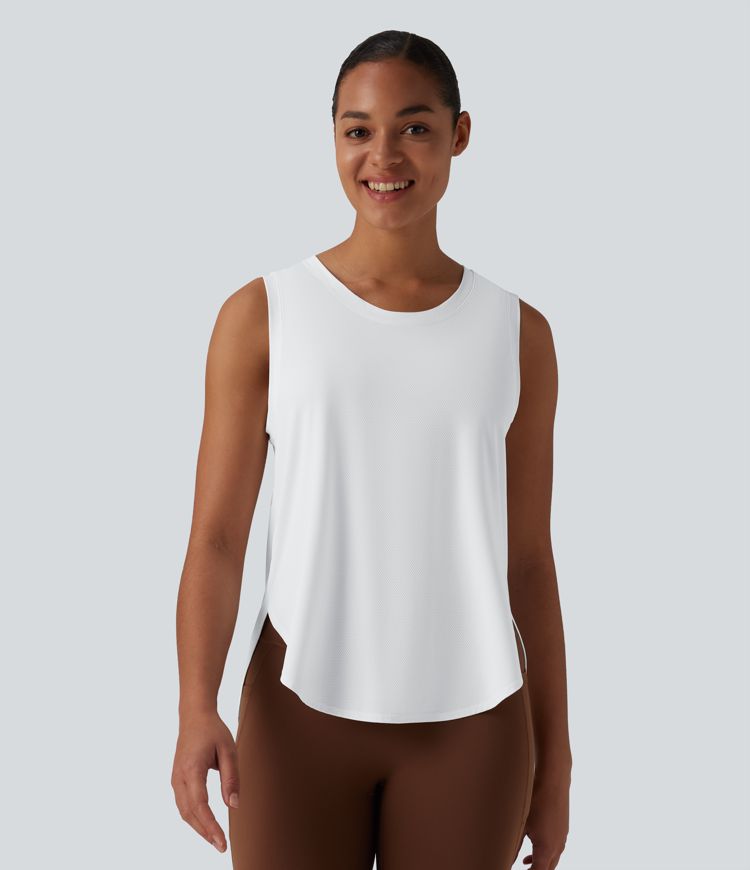 Round Neck Curved Hem Workout Tank Top