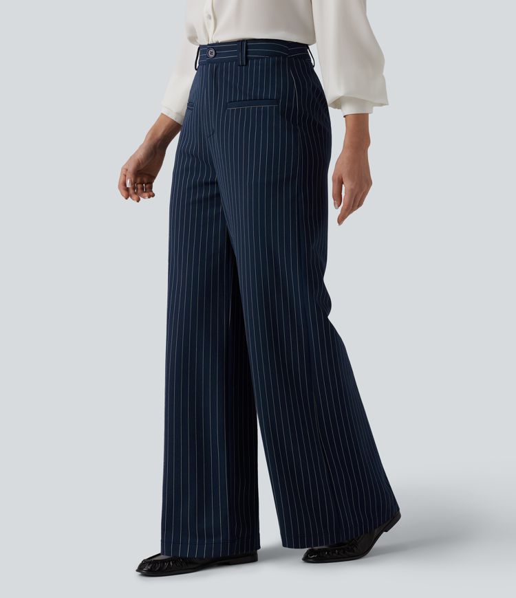 Halara Flex™ Pantalon tailleur large taille mi-haute à rayures avec toucher frais et poches