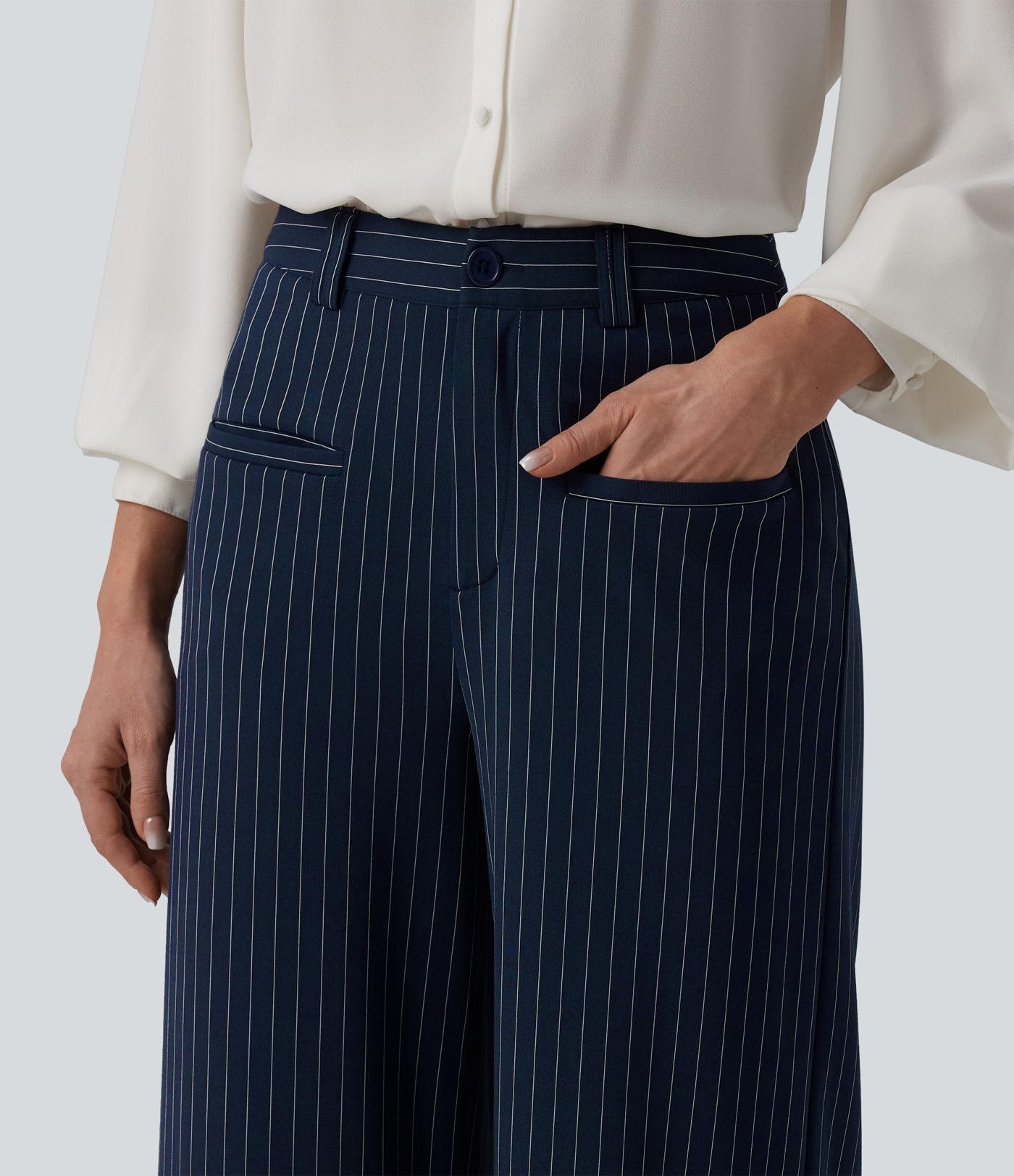 Halara Flex™ Pantalon tailleur large taille mi-haute à rayures avec toucher frais et poches