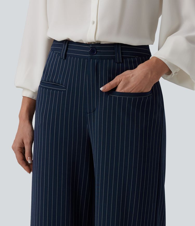 Halara Flex™ Pantalon tailleur large taille mi-haute à rayures avec toucher frais et poches