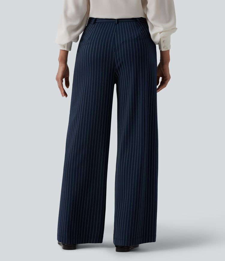 Halara Flex™ Pantalon tailleur large taille mi-haute à rayures avec toucher frais et poches