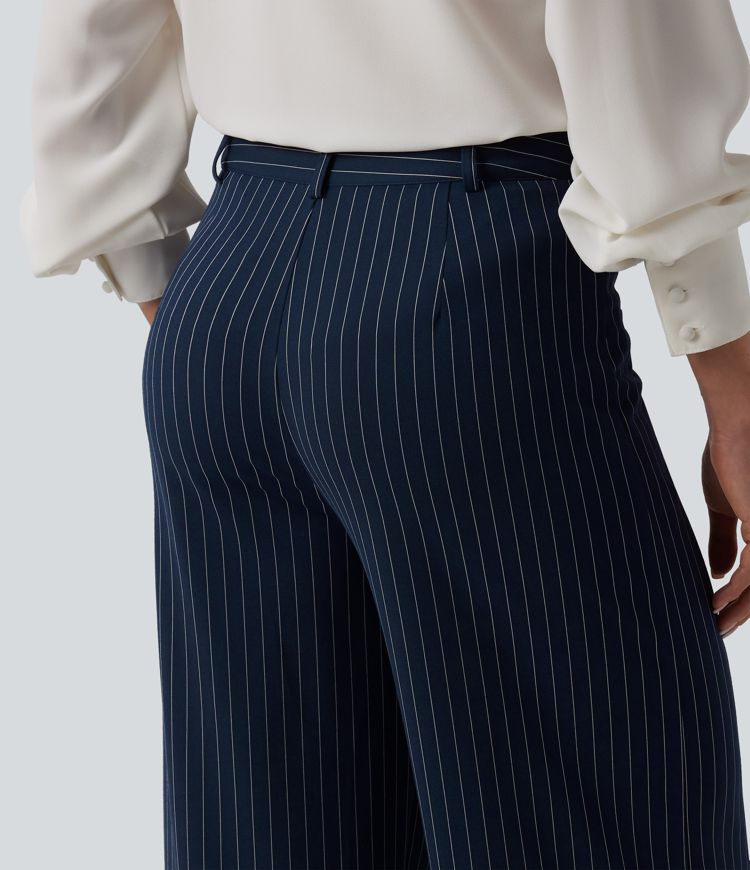 Halara Flex™ Pantalon tailleur large taille mi-haute à rayures avec toucher frais et poches