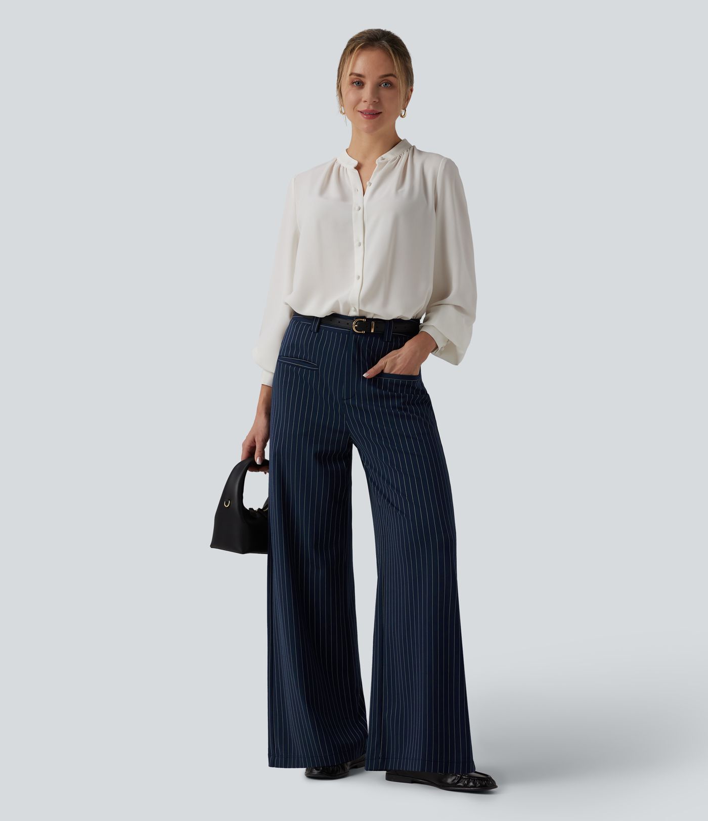 Halara Flex™ Pantalon tailleur large taille mi-haute à rayures avec toucher frais et poches