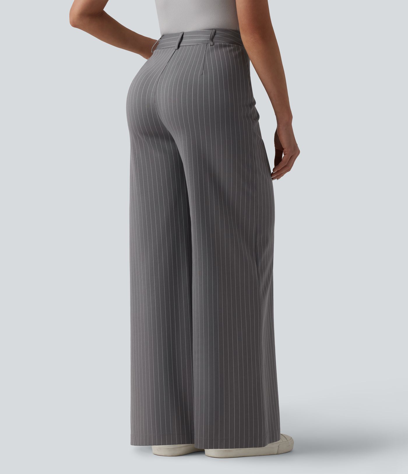 Halara Flex™ Mid Rise Wide Leg Cool Touch Stripe Work Trousers with Pockets