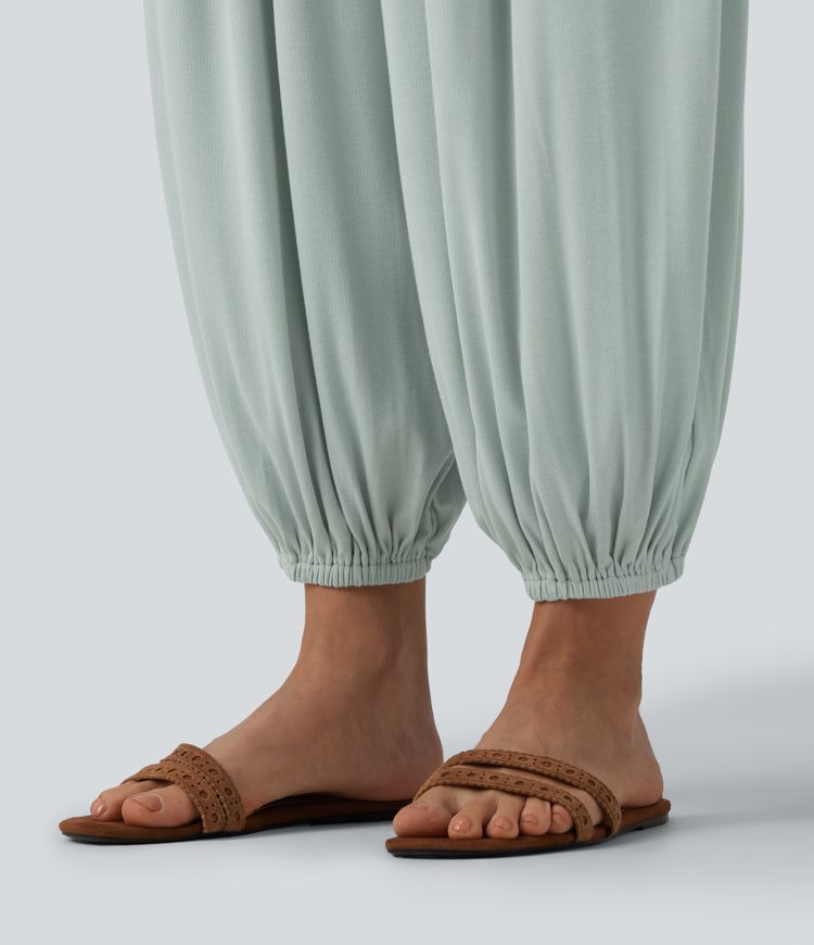 Gerippte Jogginghose mit superhohem Bund und Seitentaschen