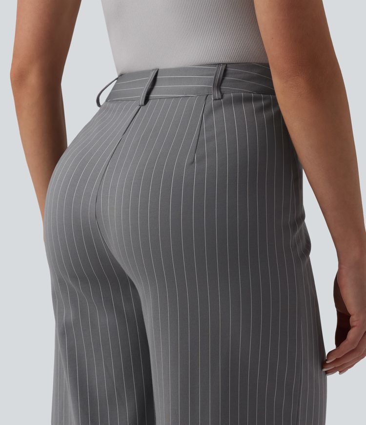 Halara Flex™ Mid Rise Wide Leg Cool Touch Stripe Work Trousers with Pockets