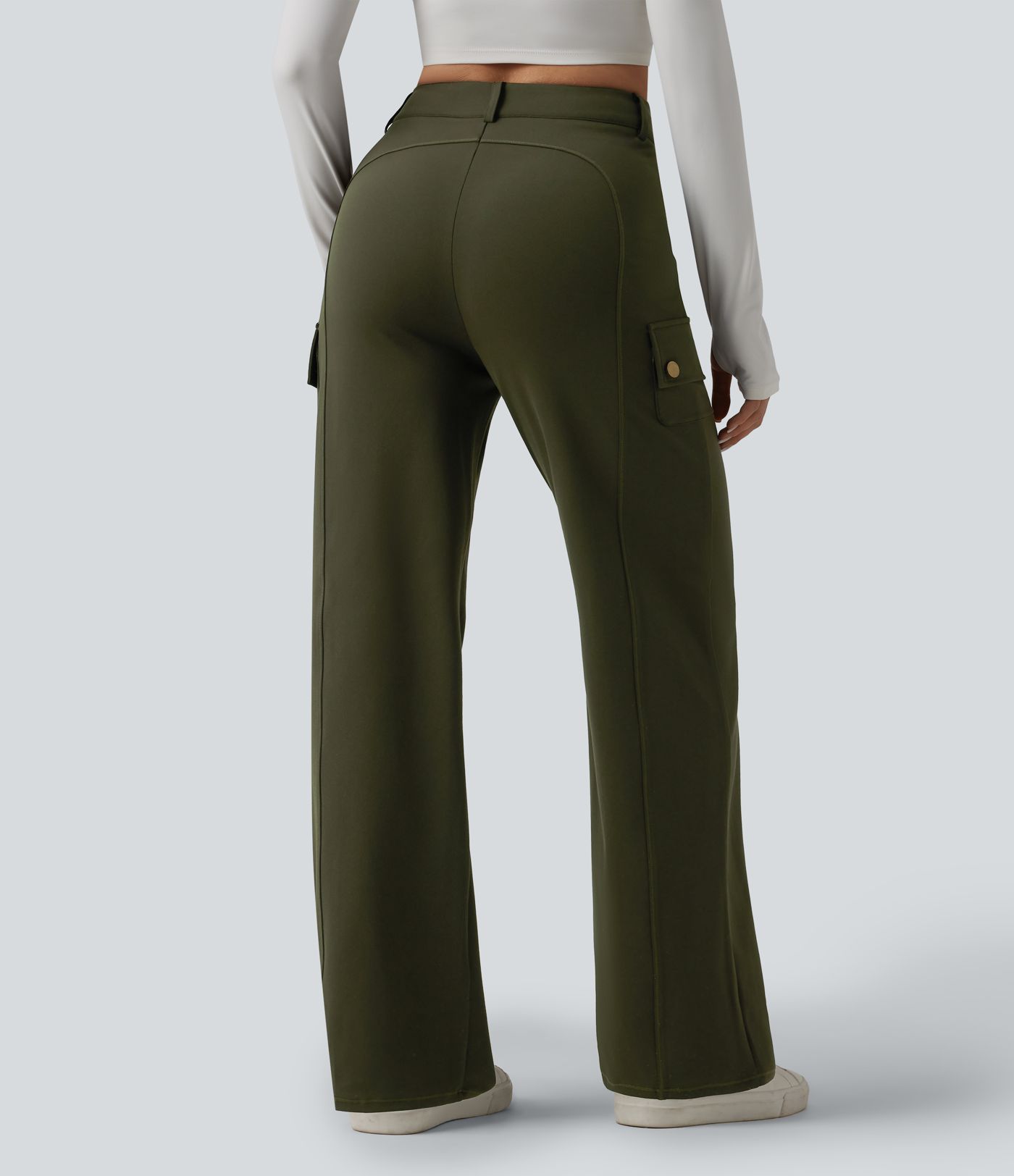 DayStretch High Waisted Straight Leg Casual Cargo Pants with Pockets