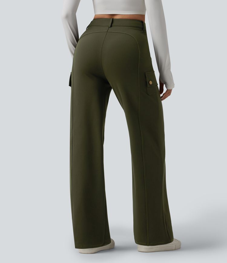 DayStretch High Waisted Straight Leg Casual Cargo Pants with Pockets