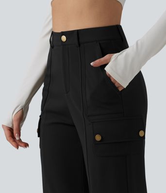 DayStretch High Waisted Straight Leg Casual Cargo Trousers with Pockets