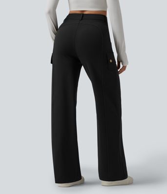 DayStretch High Waisted Straight Leg Casual Cargo Trousers with Pockets