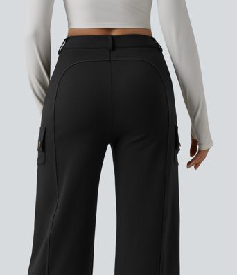 DayStretch High Waisted Straight Leg Casual Cargo Trousers with Pockets