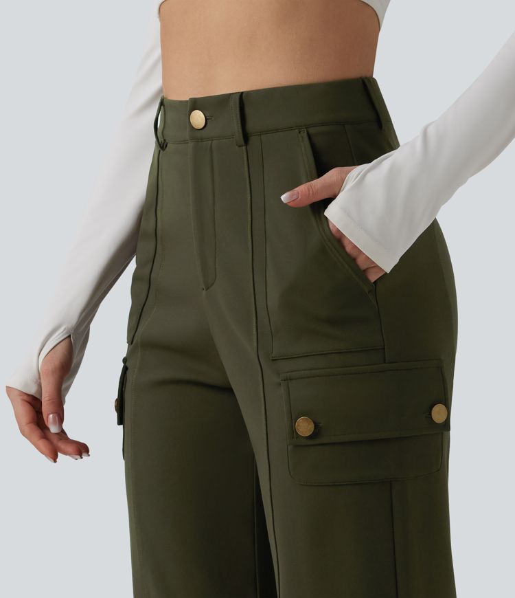 DayStretch High Waisted Straight Leg Casual Cargo Pants with Pockets