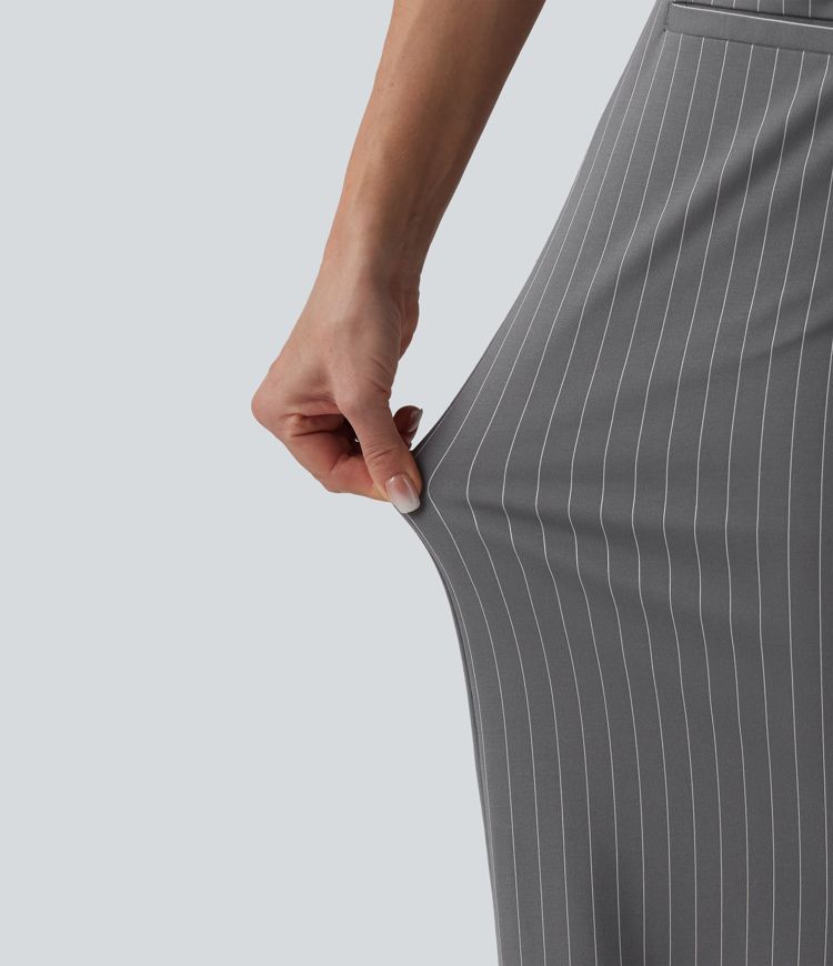 Halara Flex™ Mid Rise Wide Leg Cool Touch Stripe Work Trousers with Pockets