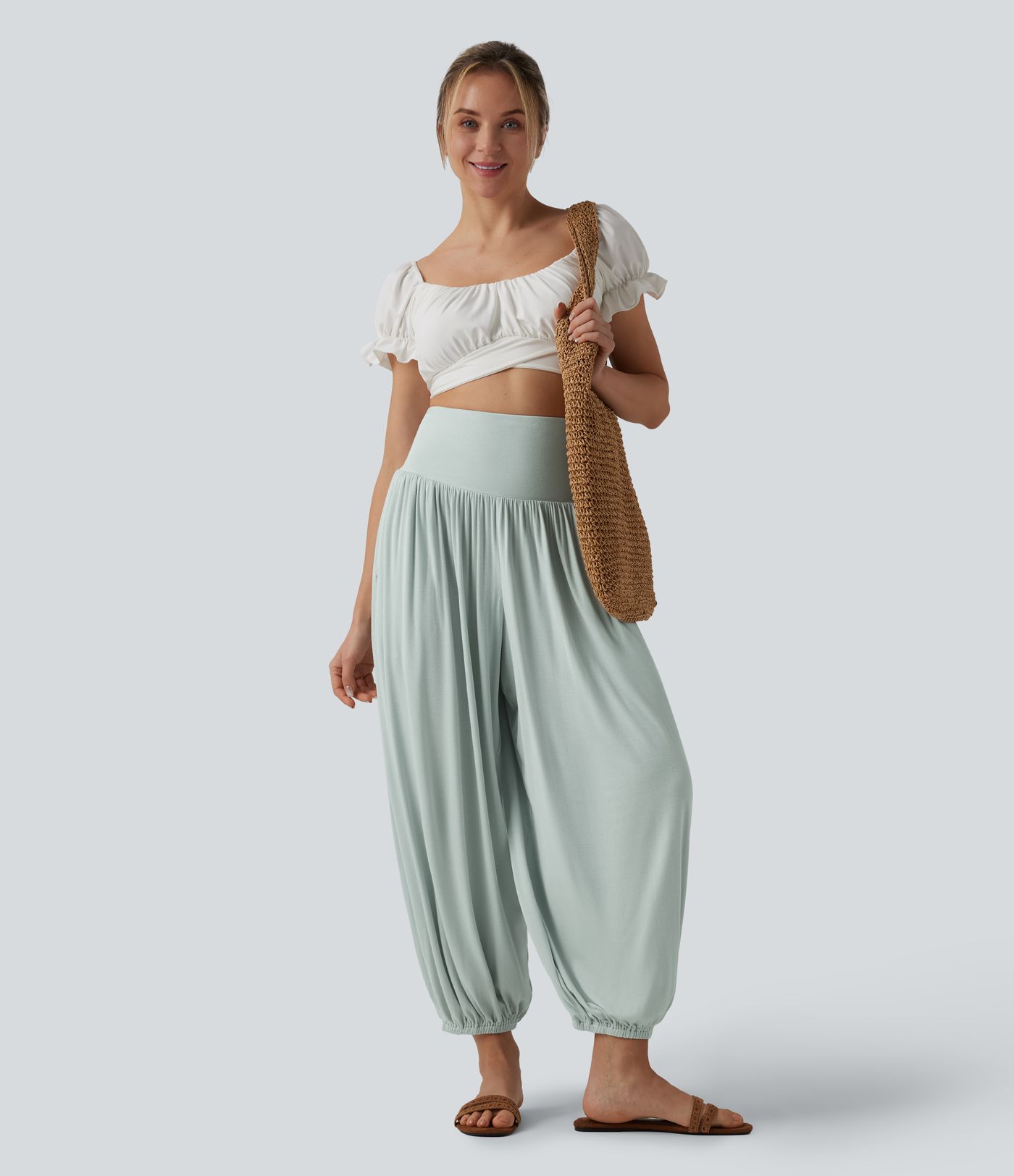 Gerippte Jogginghose mit superhohem Bund und Seitentaschen