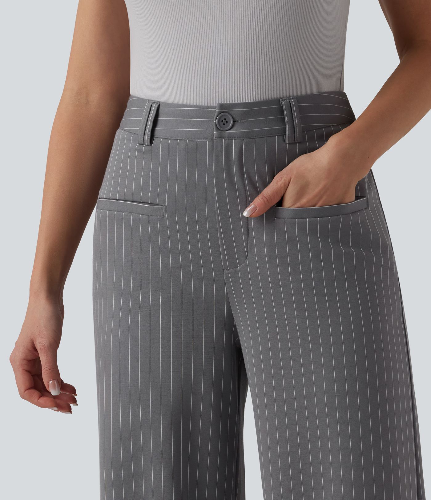 Halara Flex™ Mid Rise Wide Leg Cool Touch Stripe Work Trousers with Pockets
