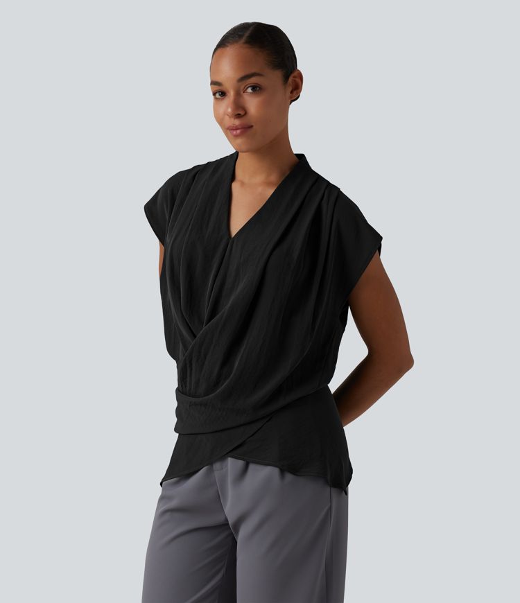 Ärmellose Wickel-Arbeits-Bluse mit V-Ausschnitt