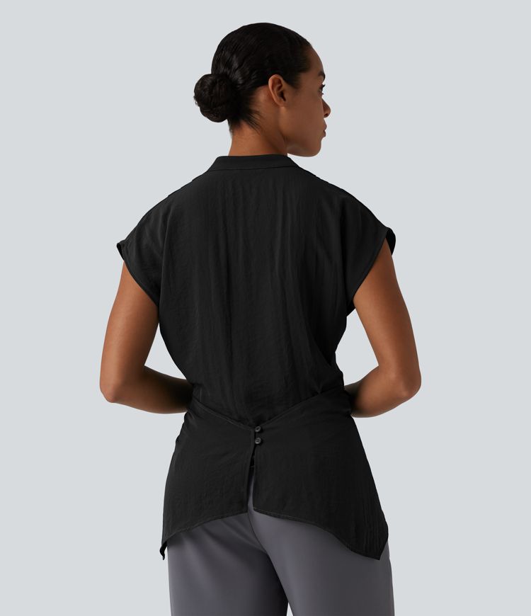 Ärmellose Wickel-Arbeits-Bluse mit V-Ausschnitt