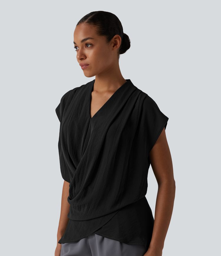 Ärmellose Wickel-Arbeits-Bluse mit V-Ausschnitt