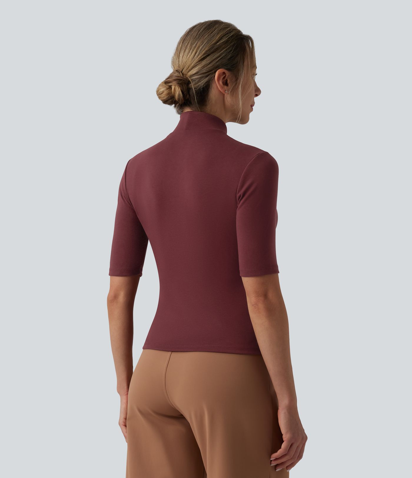 Mock Neck Half Sleeve Casual T-Shirt