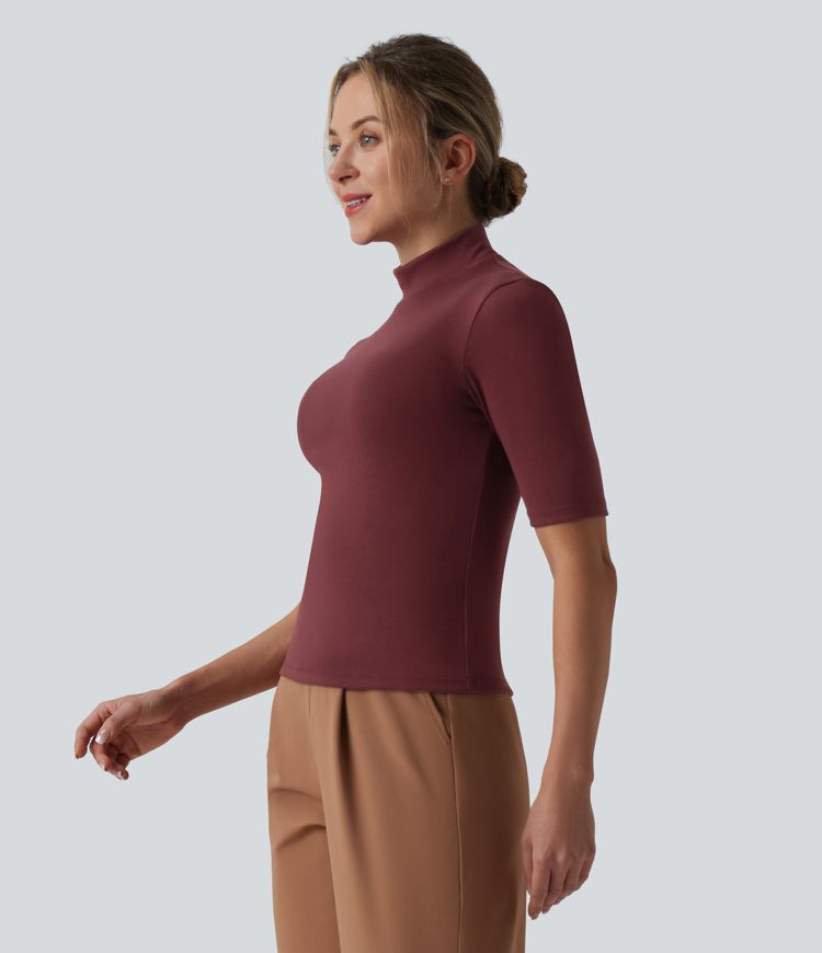 Mock Neck Half Sleeve Casual T-Shirt