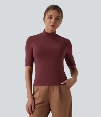 Mock Neck Half Sleeve Casual T-Shirt